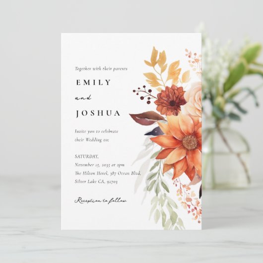 Invitation Automne Floral Boho en un seul Mariage (Debout devant)