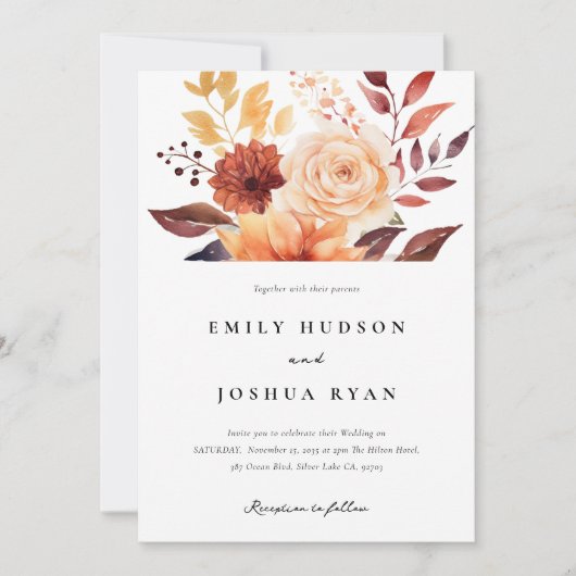 Invitation Automne Floral Boho Mariage (Devant)