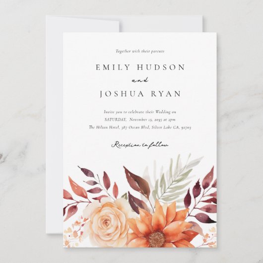 Invitation Automne Floral Boho Mariage (Devant)