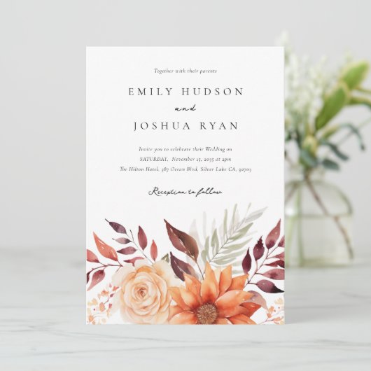 Invitation Automne Floral Boho Mariage (Debout devant)