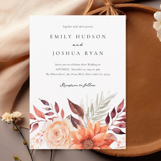 Invitation Automne Floral Boho Mariage