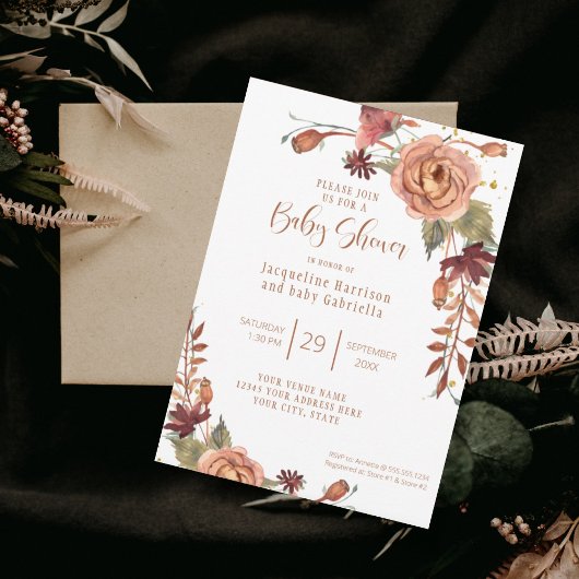 Invitation Automne Floral BOHO Moderne Bourgogne Terracotta F