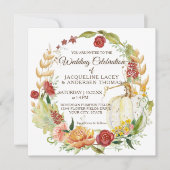 Invitation Automne Floral Bourgogne blanc Citrouille Mariage  (Devant)