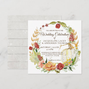 Invitation Automne Floral Bourgogne blanc Citrouille Mariage 