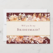Invitation Automne Floral Bourgogne Mariage Bridesmaid Propos (Devant)