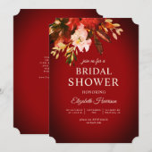 Invitation Automne Floral Brûlé Fête des mariées rouge (Devant / Derrière)