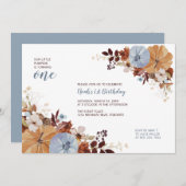 Invitation Automne Floral & Citrouille 1er anniversaire (Devant / Derrière)