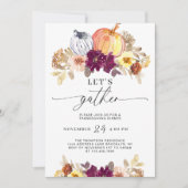 Invitation Automne Floral Citrouille Aquarelle Thanksgiving (Devant)