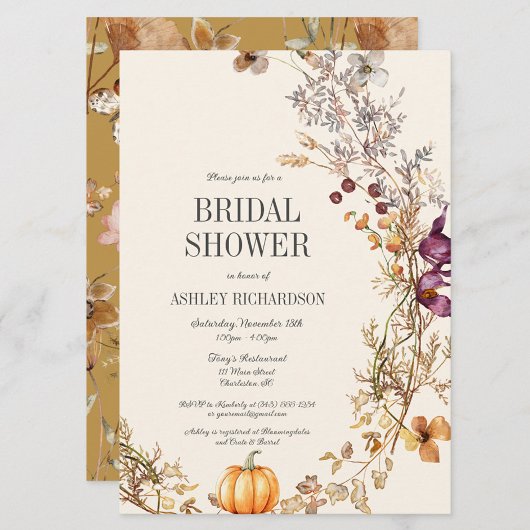 Invitation Automne Floral Citrouille Boho nuptiale de douche 