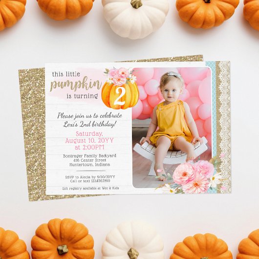 Invitation Automne Floral Citrouille fille's Custom Birthday 