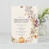 Invitation Automne Floral Citrouille Friendsgiving Diner Part (Debout devant)