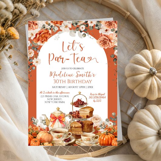 Invitation Automne Floral Citrouille Let's Par Tea Anniversai