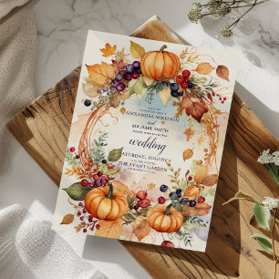 Invitation Automne Floral Citrouille Mariage Scrip