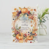 Invitation Automne Floral Citrouille Mariage Scrip (Debout devant)