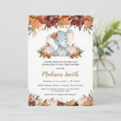 Invitation Automne Floral Citrouille mignon Baby shower éléph (Debout devant)