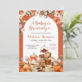 Invitation Automne Floral Citrouille Tea Party Baby shower (Debout devant)