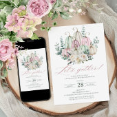 Invitation Automne Floral Citrouille Thanksgiving Dîner