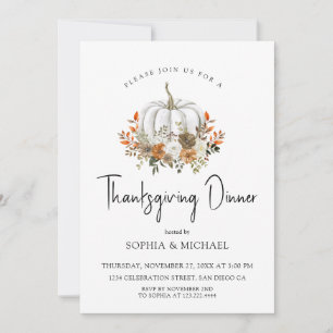 Invitation Automne Floral Citrouille Thanksgiving Dîner