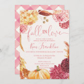 Invitation AUTOMNE Floral et rose Chèque Chute dans Love Douc (Devant / Derrière)