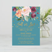Invitation Automne Floral | Fall In Love Mariage Turquoise (Debout devant)