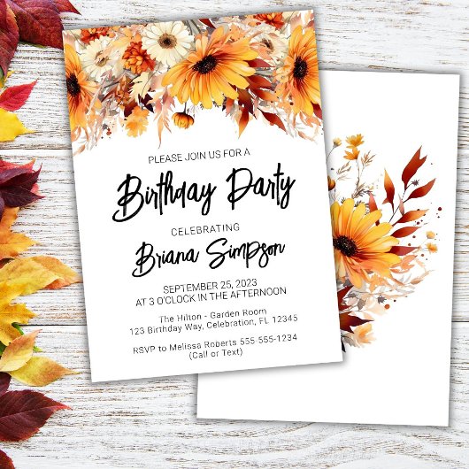 Invitation Automne Floral fête d'anniversaire