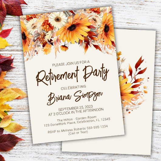 Invitation Automne Floral Flowers Ivory Retirement