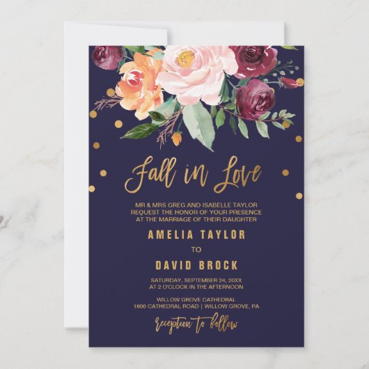 Invitation Automne Floral Formal Automne En Amour | Mariage d (Devant)