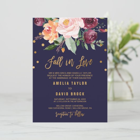 Invitation Automne Floral Formal Automne En Amour | Mariage d (Debout devant)