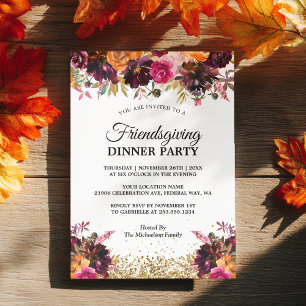 Invitation Automne Floral Gold Parties scintillant Friendsgiv