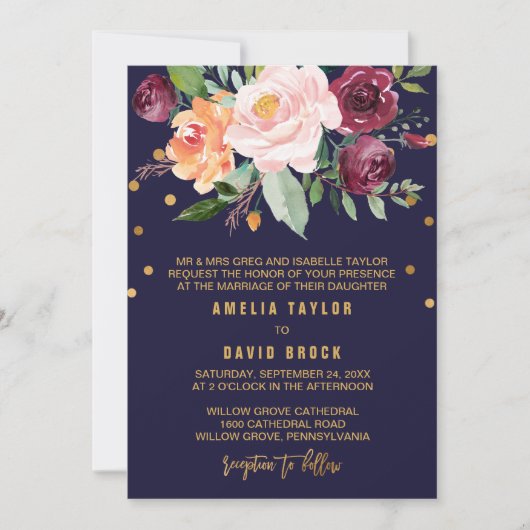 Invitation Automne Floral Mariage officiel (Devant)