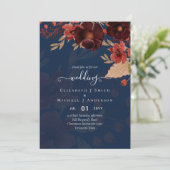 Invitation Automne Floral Mariage Terracotta Bourgogne Rouge (Debout devant)
