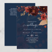 Invitation Automne Floral Mariage Terracotta Bourgogne Rouge (Devant / Derrière)