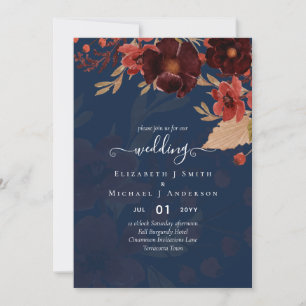 Invitation Automne Floral Mariage Terracotta Bourgogne Rouge
