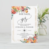 Invitation Automne Floral Marigold elle a dit oui fiançailles (Debout devant)