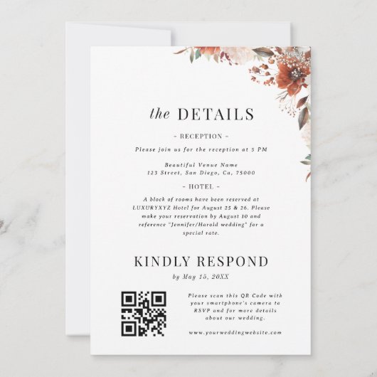 Invitation Automne Floral Minimal Plain All in One Mariage (Dos)