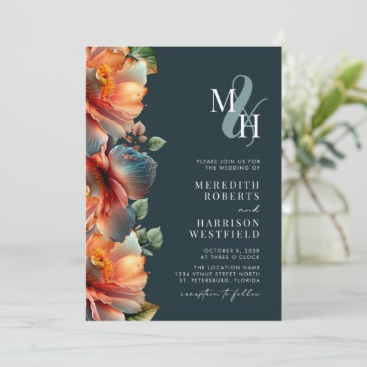 Invitation Automne Floral Monogramme QR Code RSVP Automne Mar (Debout devant)