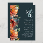 Invitation Automne Floral Monogramme QR Code RSVP Automne Mar (Devant / Derrière)
