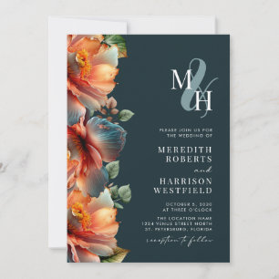 Invitation Automne Floral Monogramme QR Code RSVP Automne Mar
