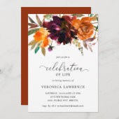 Invitation Automne Floral Orange Bourgogne Célébration de la  (Devant / Derrière)
