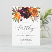 Invitation Automne Floral Orange Bourgogne Femme Anniversaire (Debout devant)