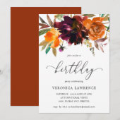 Invitation Automne Floral Orange Bourgogne Femme Anniversaire (Devant / Derrière)