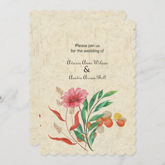Invitation Automne Floral Orange Mariage (Devant / Derrière)