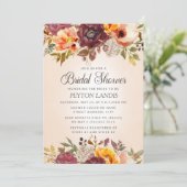 Invitation Automne Floral Orange Rust Fête des mariées (Debout devant)
