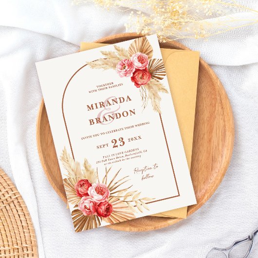 Invitation Automne Floral Pampas Gras Mariage