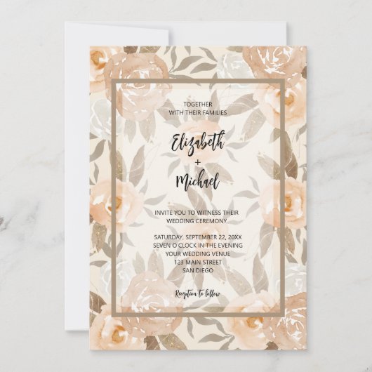 Invitation Automne Floral QR Code Mariage (Devant)