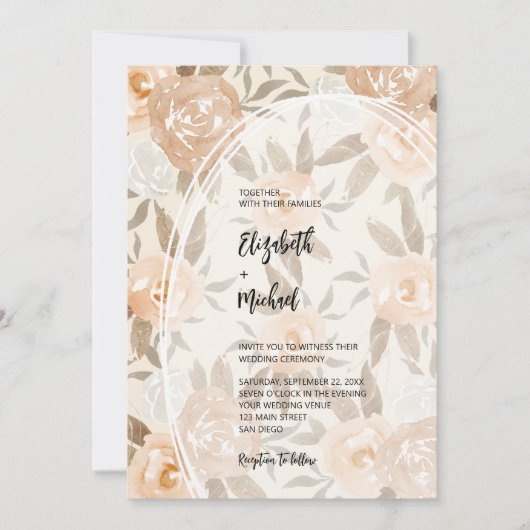 Invitation Automne Floral QR Code Mariage tout en un (Devant)