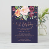 Invitation Automne Floral Rose Gold 21e fête d'anniversaire (Debout devant)
