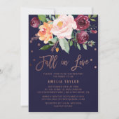 Invitation Automne Floral Rose Gold Chute en Love Fête des ma (Devant)