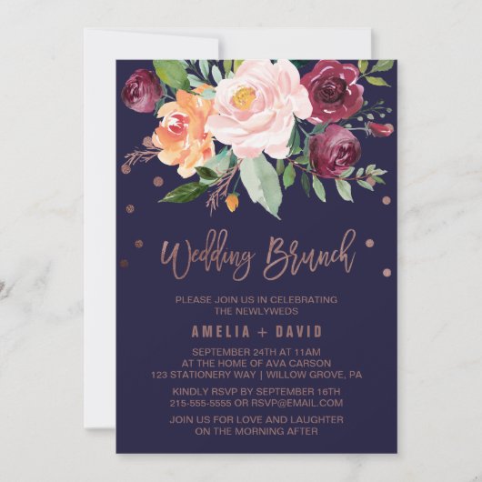 Invitation Automne Floral Rose Gold Wreath Back Mariage Brunc (Devant)
