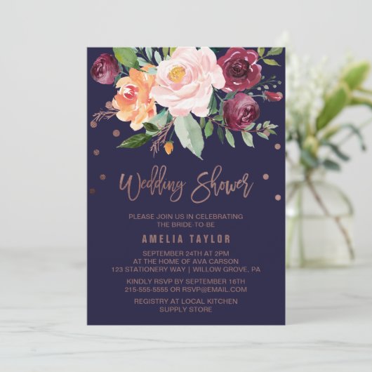 Invitation Automne Floral Rose Gold Wreath Back Wedding showe (Debout devant)